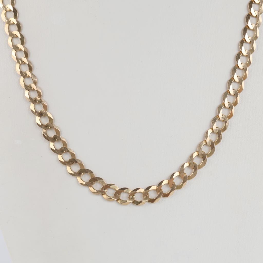 14kt Gold Flat Curb Chain Necklace-Evaluated By Our Certified Gemologist-AGS/GIA