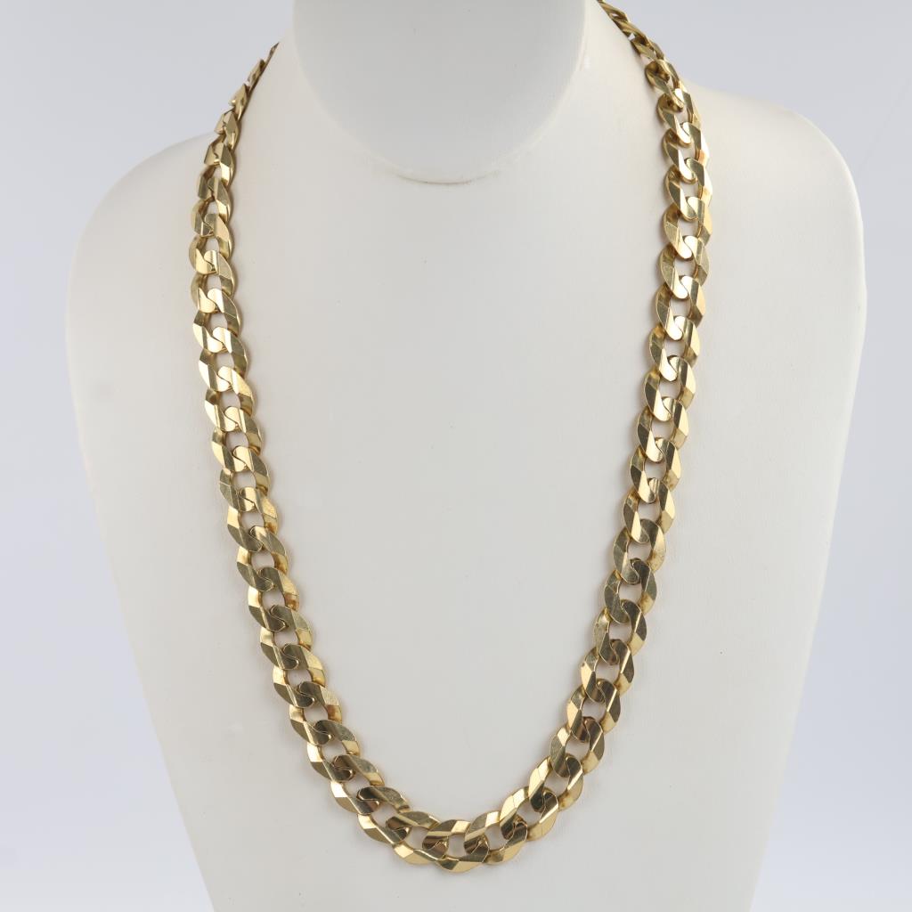 14kt Gold Flat Curb Chain Necklace-Evaluated By Our Certified Gemologist-AGS/GIA