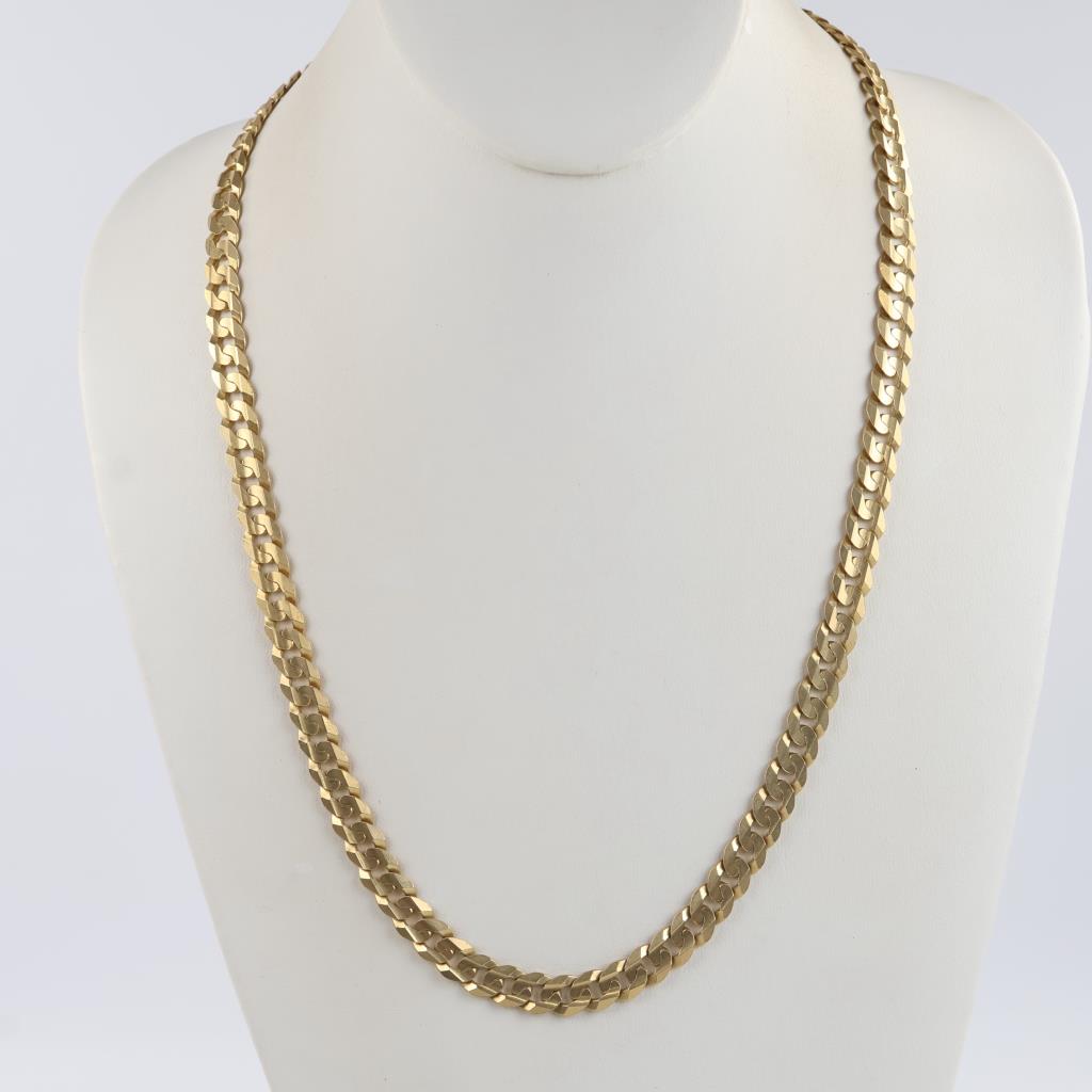 14kt Gold Flat Curb Link Chain Necklace-Evaluated By Our Certified Gemologist-AGS/GIA
