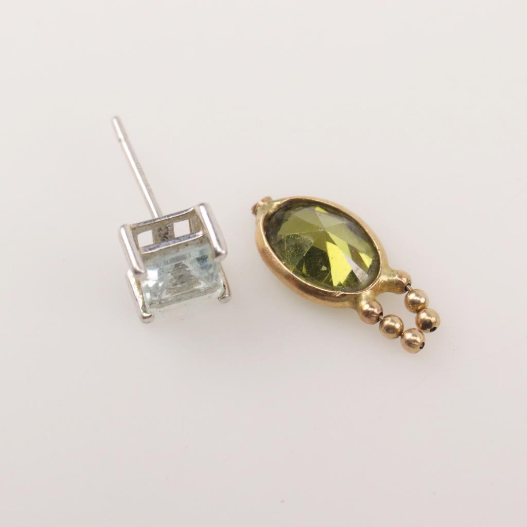 14kt Gold Green And Light Blue Stone Jewelry, 2 Pieces Property Room