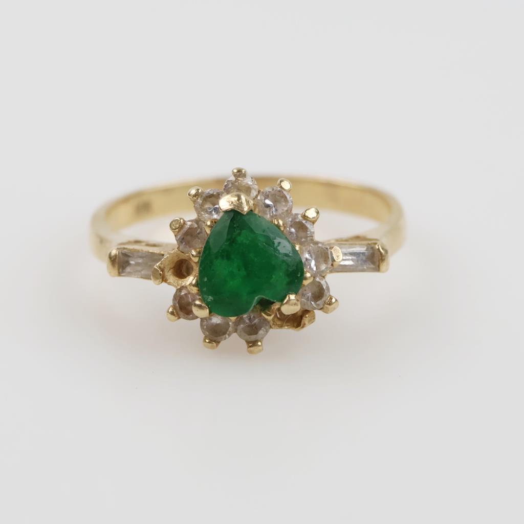 14kt Gold Green & Clear Stone Ring