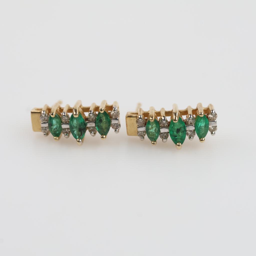 14kt Gold Green Emerald Diamond Accent Earrings