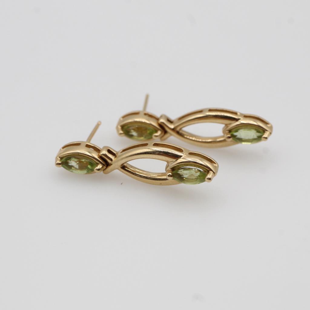 14kt Gold Green Stone Dangle Earrings
