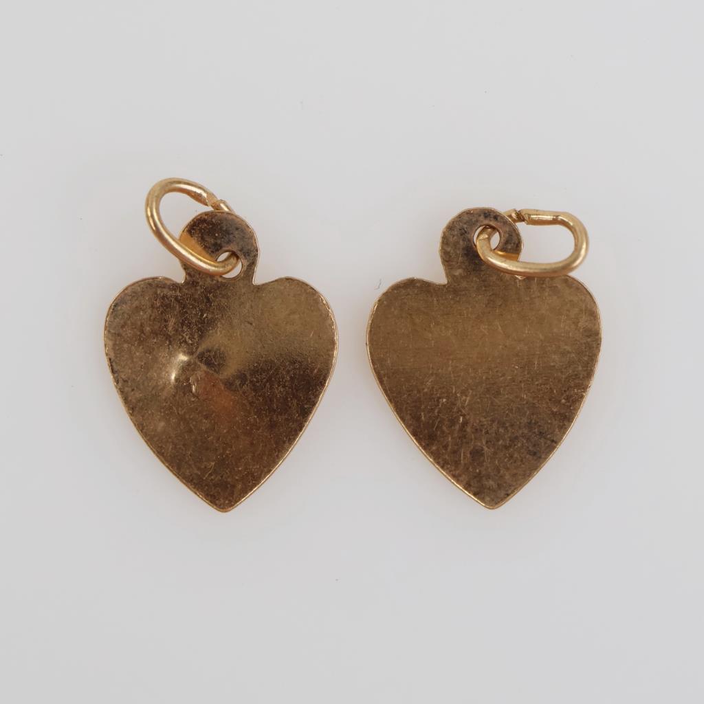 14kt Gold Heart Pendants, 2 Pieces