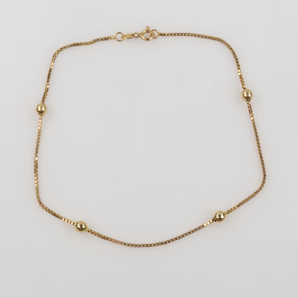 14kt Gold Hollow Beaded Box Chain Anklet