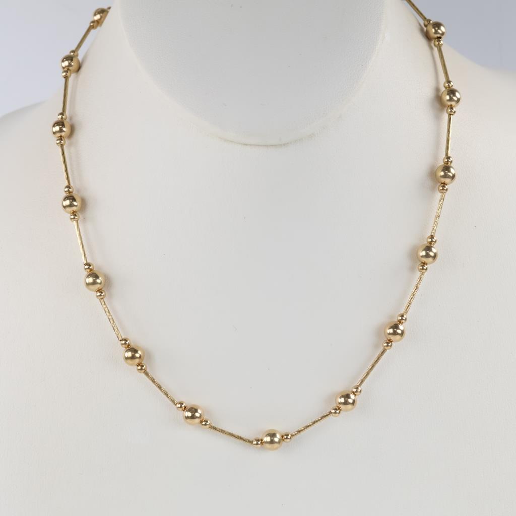14kt Gold Hollow Beaded Necklace