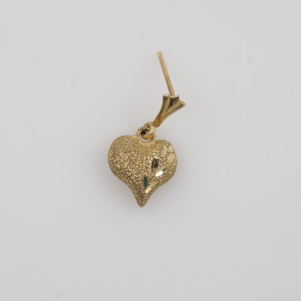 14kt Gold Hollow Dangle Heart Earring