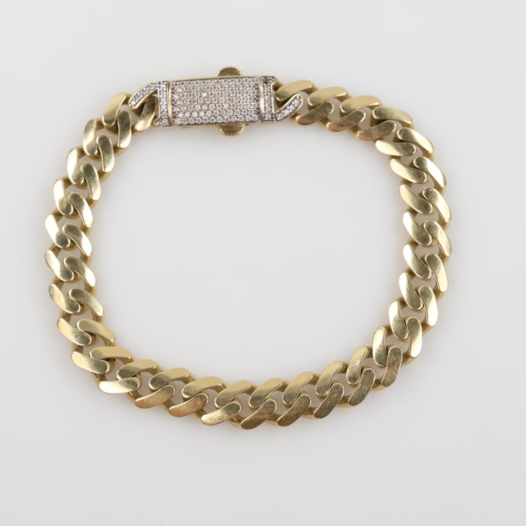 14kt Gold Hollow Link CZ Stone Clasp Bracelet