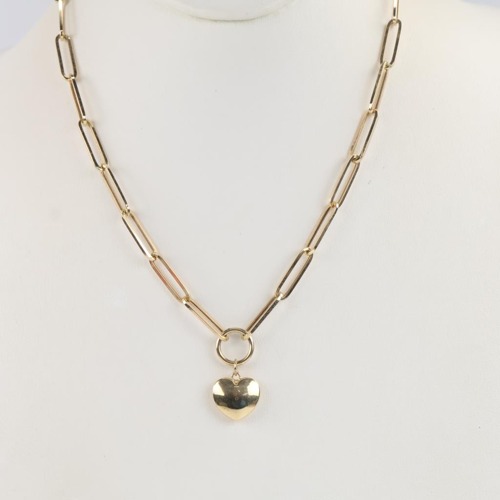 14kt Gold Hollow Link Heart Pendant Necklace