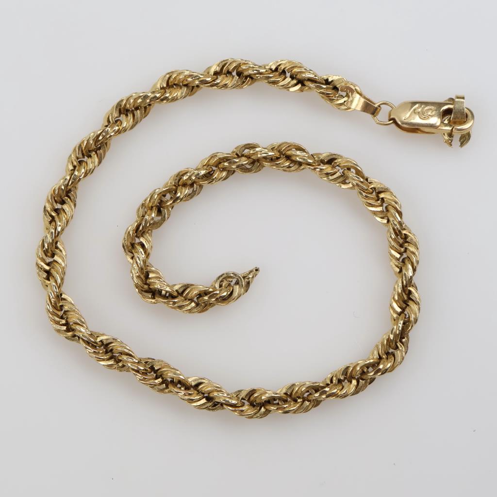 14kt Gold Hollow Rope Link Bracelet