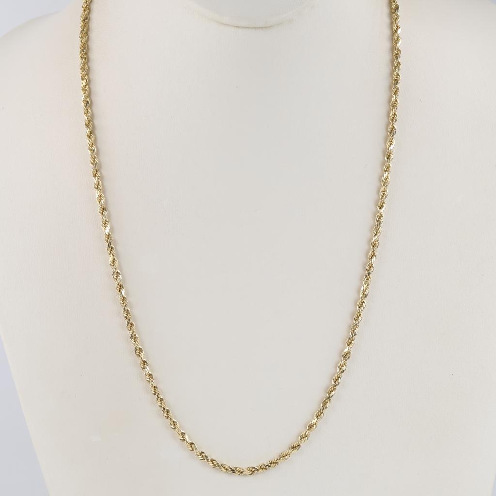 14kt Gold Hollow Twisted Rope Chain Necklace
