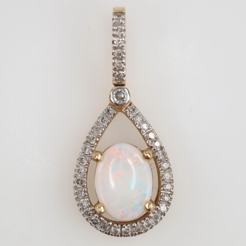 14kt Gold Iridescent Stone Diamond Accent Pendant