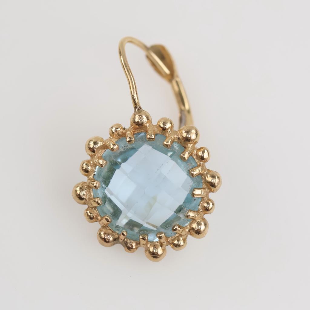 14kt Gold Light Blue Stone Drop Earring