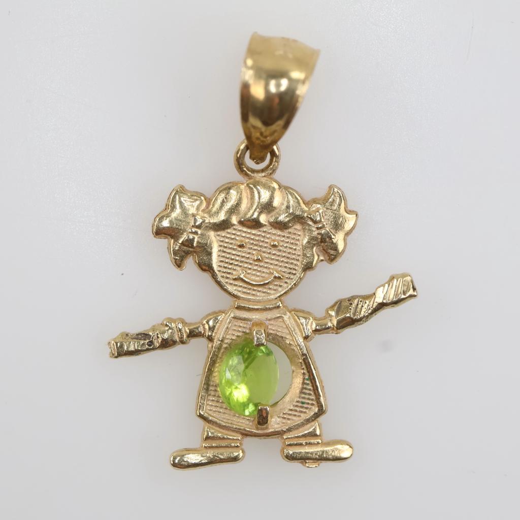 14kt Gold Light Green Stone Child Pendant