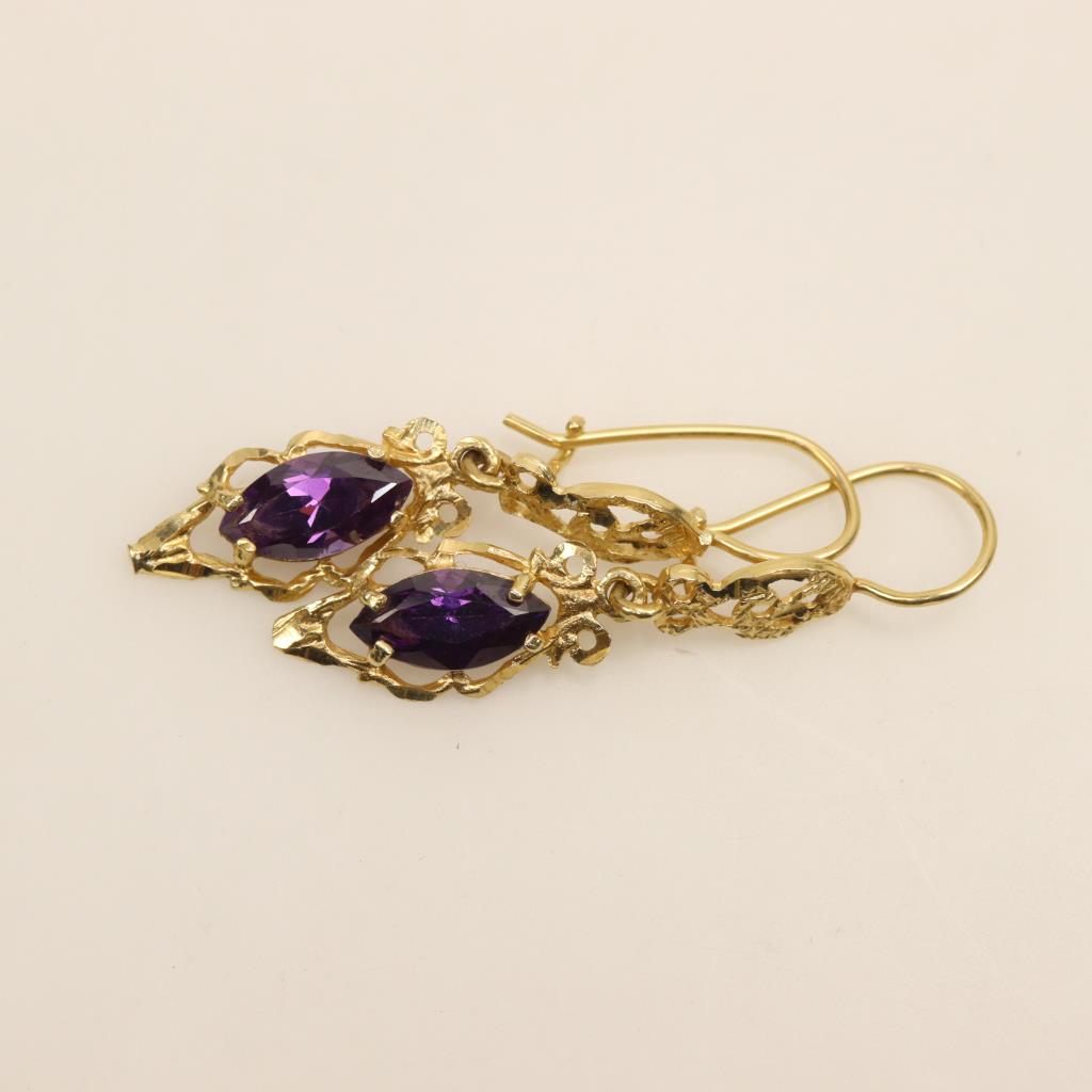 •AMETHYST + ROSE QUARTZ - MARQUISE STACK• silver dangle earrings