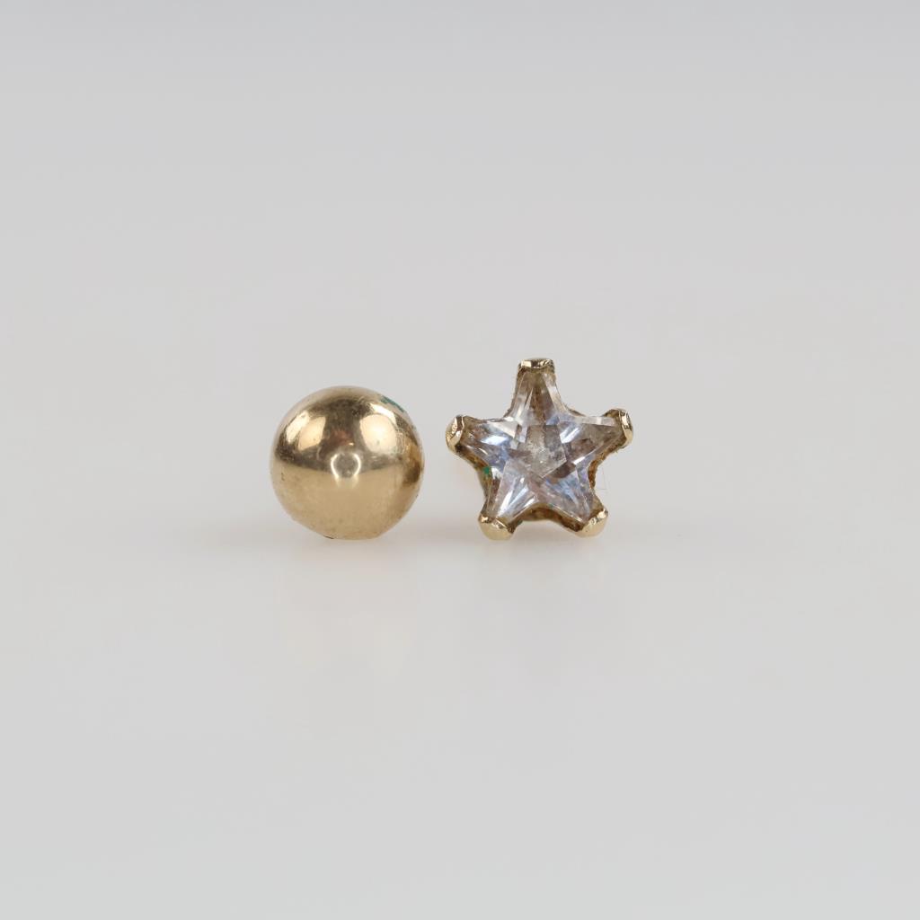 14kt Gold Mismatched Earrings, 2 Pieces