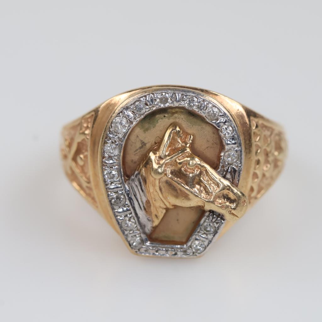14kt Gold Mixed Stone Horse Shoe Ring