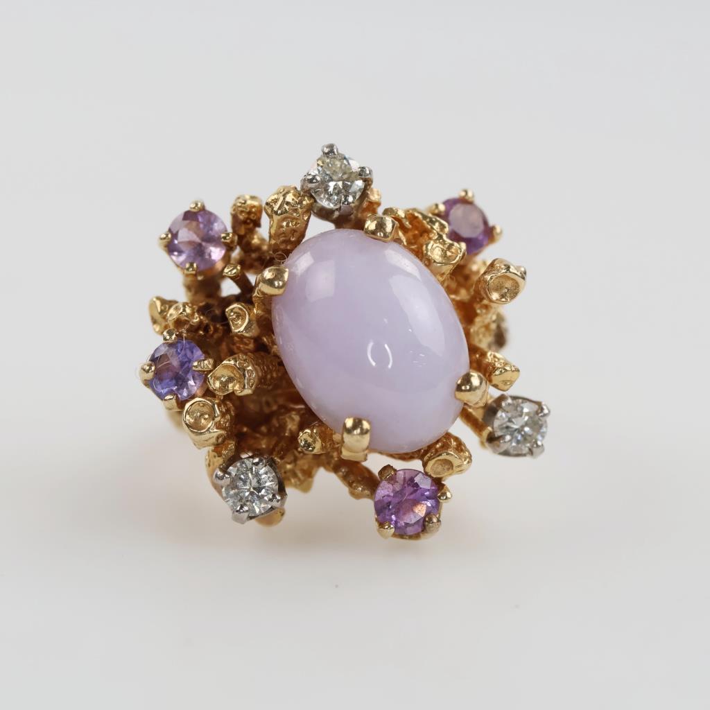 14kt Gold Moonstone, Amethyst, Diamond Accent Ring
