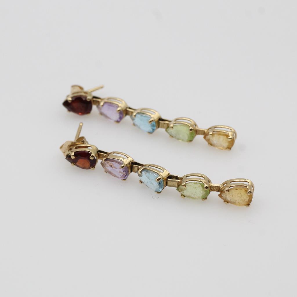 14kt Gold Multicolored Stone Dangle Earrings