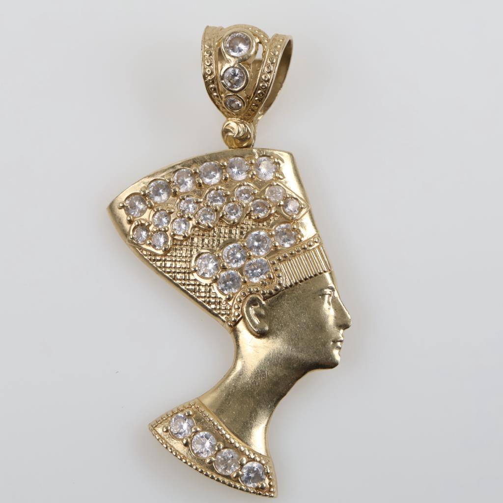 14kt Gold Nefertiti Head Cubic Zirconia Pendant