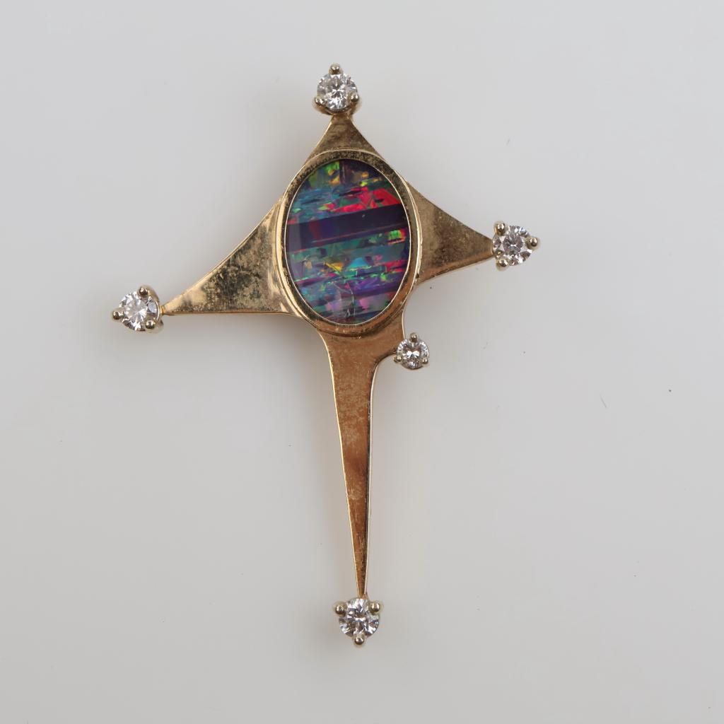 14kt Gold Opal Diamond Chalcedony Star Pendant