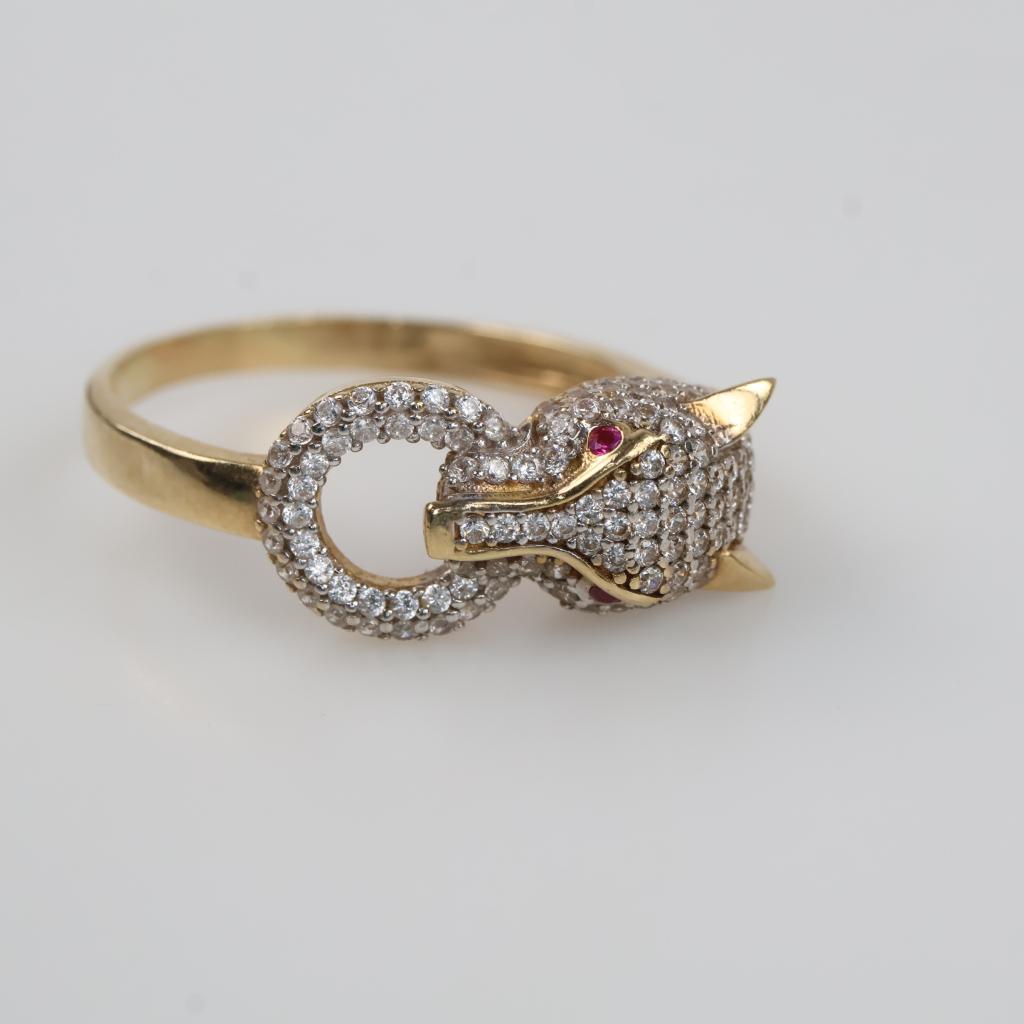 14kt Gold Panther Head Diamond Ruby Ring