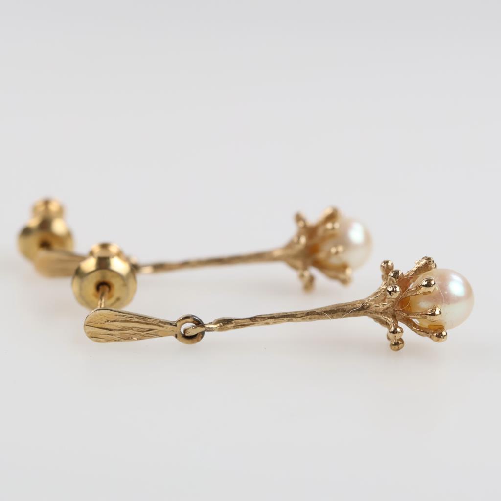 14kt Gold Pearl Dangle Earrings