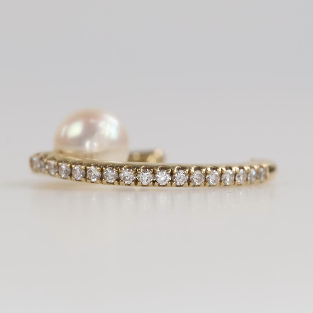14kt Gold Pearl Diamond Accent Hoop Earring