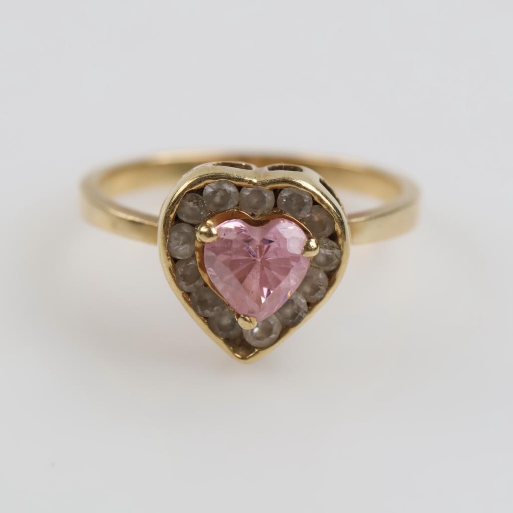 14kt Gold Pink And Clear Stone Ring