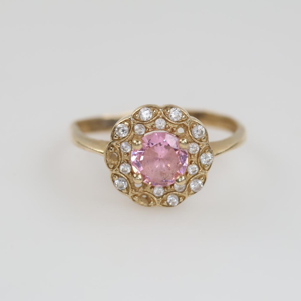 14kt Gold Pink Stone Clear Stone Accent Ring