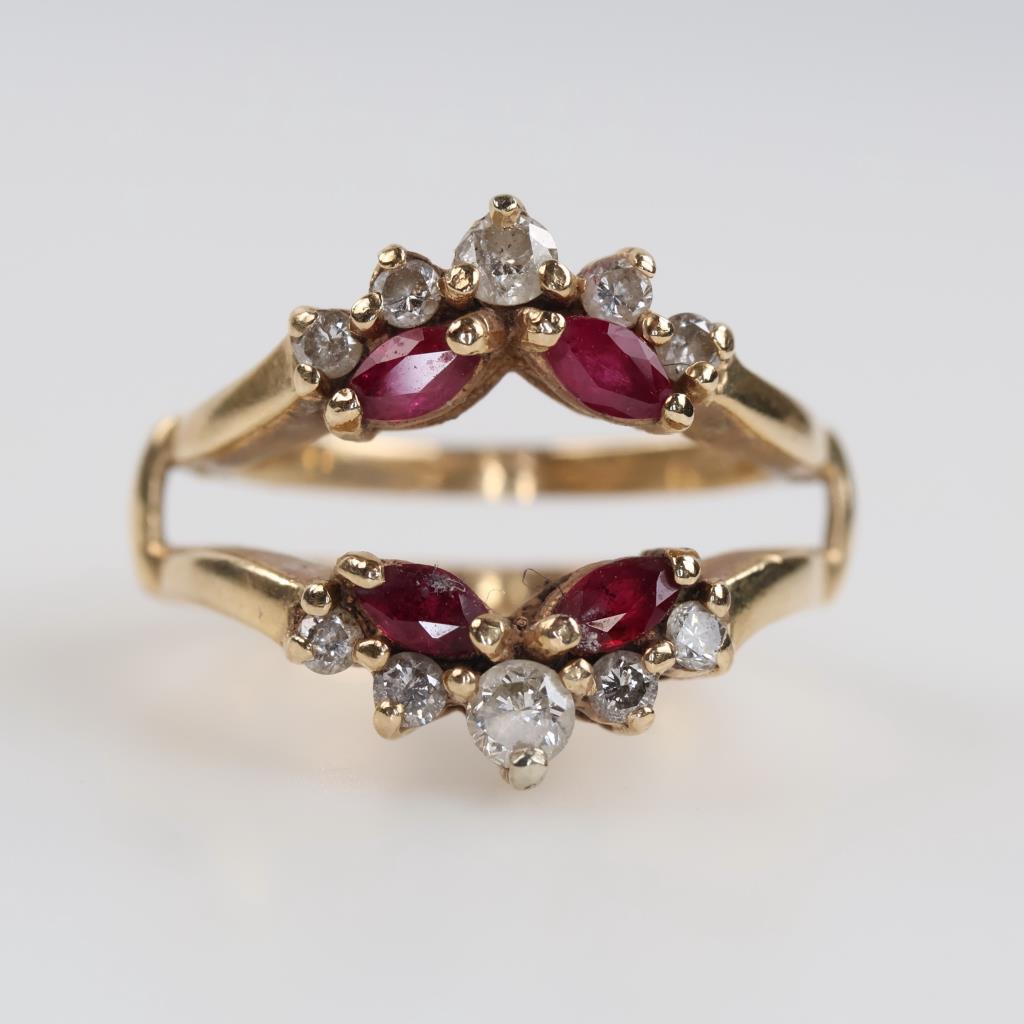 14kt Gold Pink Stone Diamond Accent Ring Enhancement Band