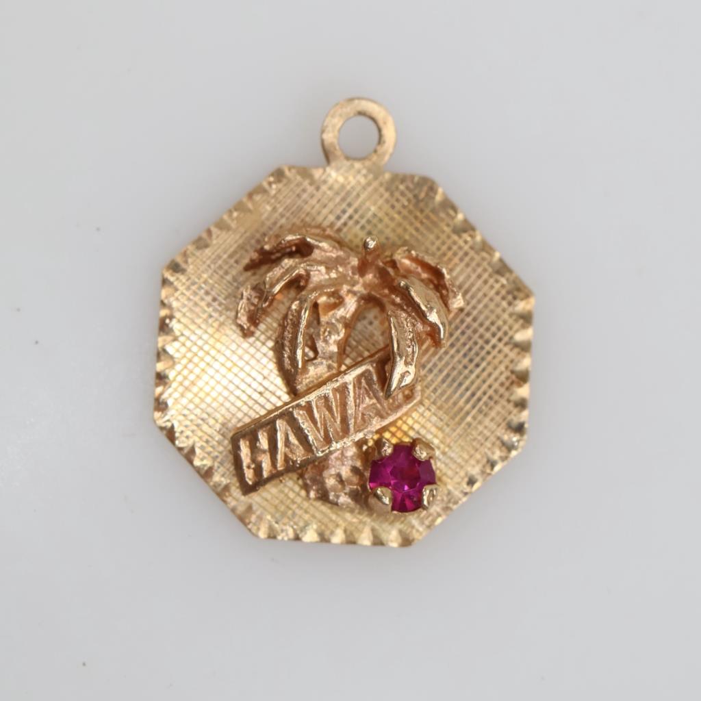 14kt Gold Pink Stone "Hawaii" Pendant