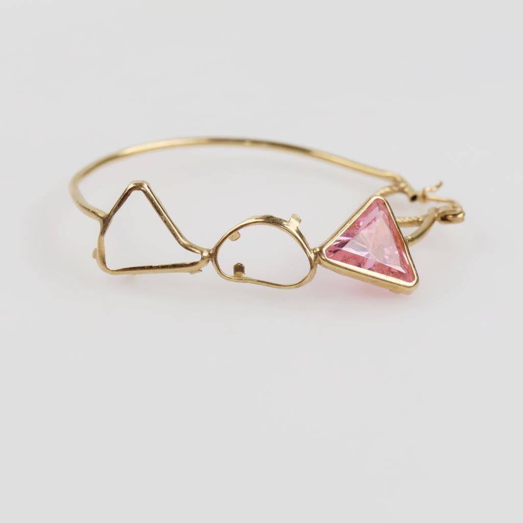 14kt Gold Pink Stone Hollow Hoop Earring