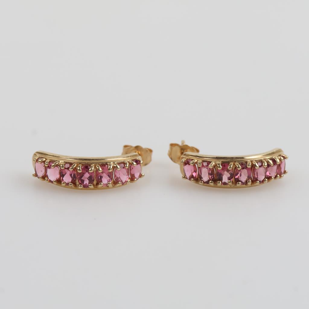 14kt Gold Pink Tourmaline Half Hoop Earrings