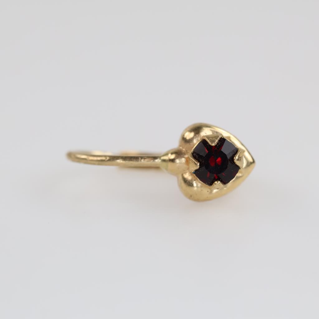 14kt Gold Red Stone Heart Drop Earring
