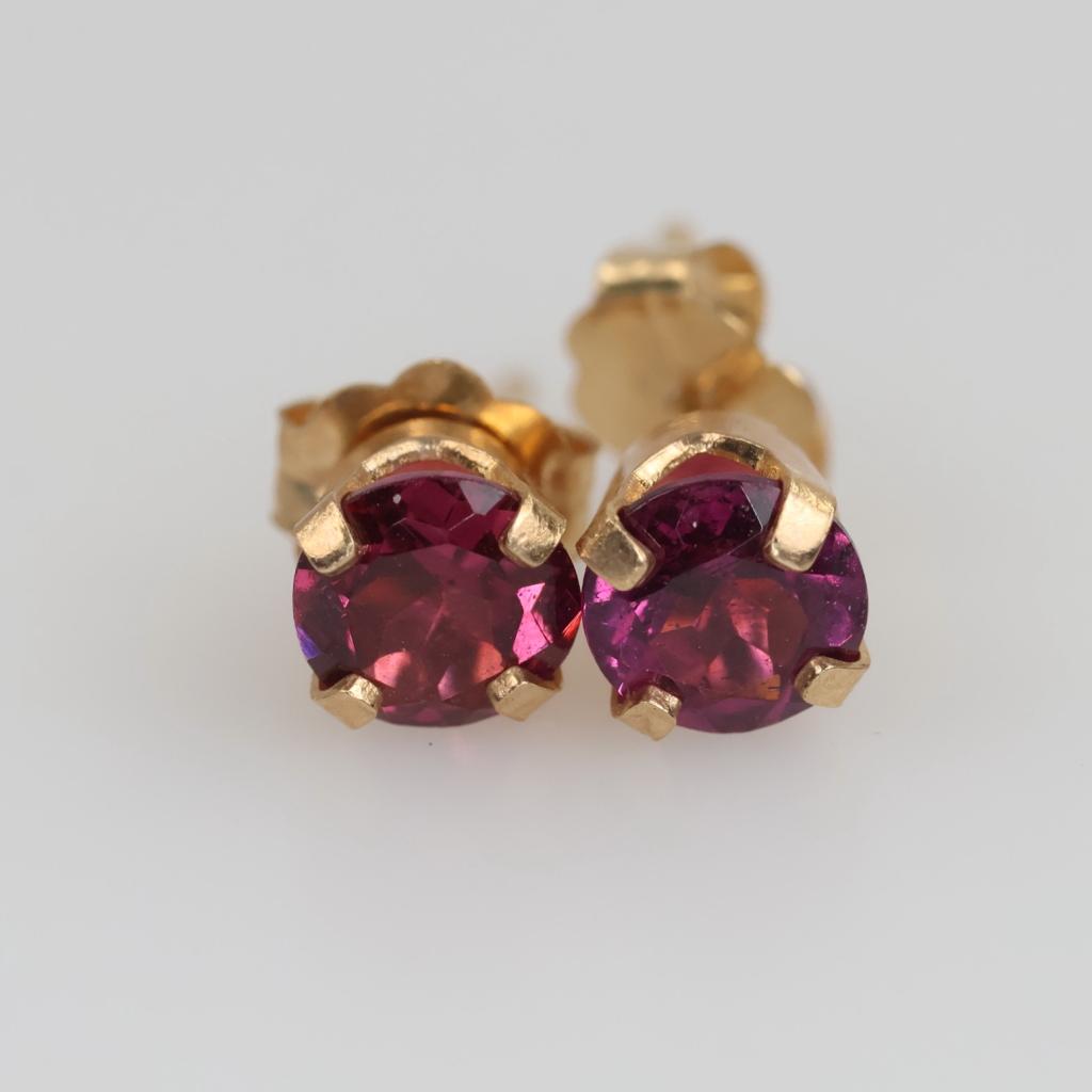 Anti Gold Plated Ear Studs Round Red Stone