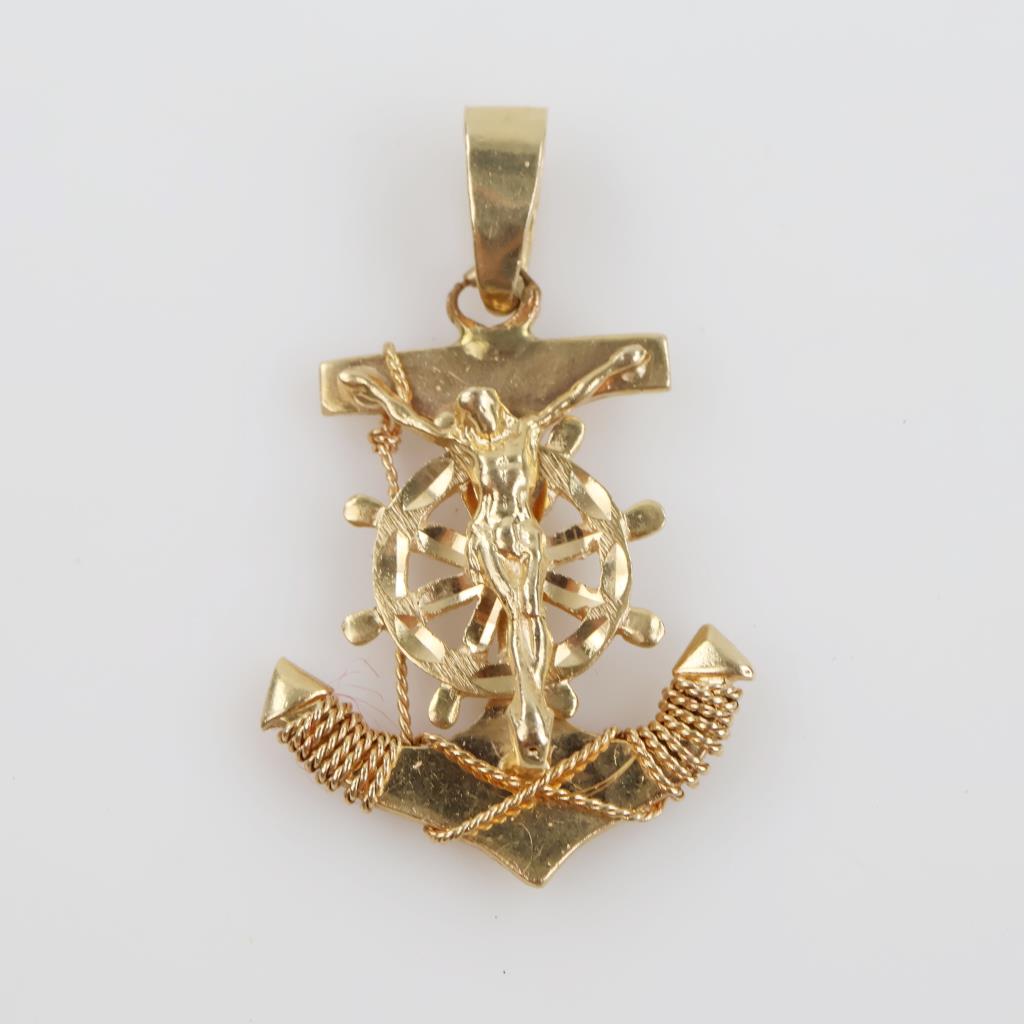 14kt Gold Religious Anchor Pendant