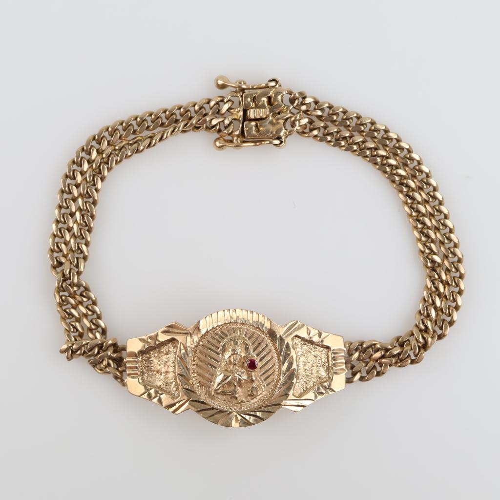 14kt Gold Religious Double Chain Bracelet