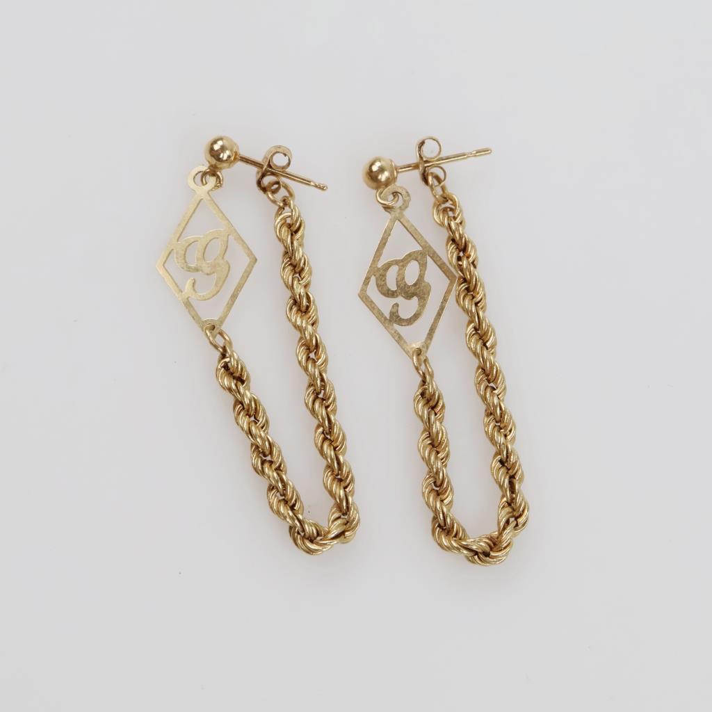 14kt Gold Rope Chain Dangle Stud Earrings