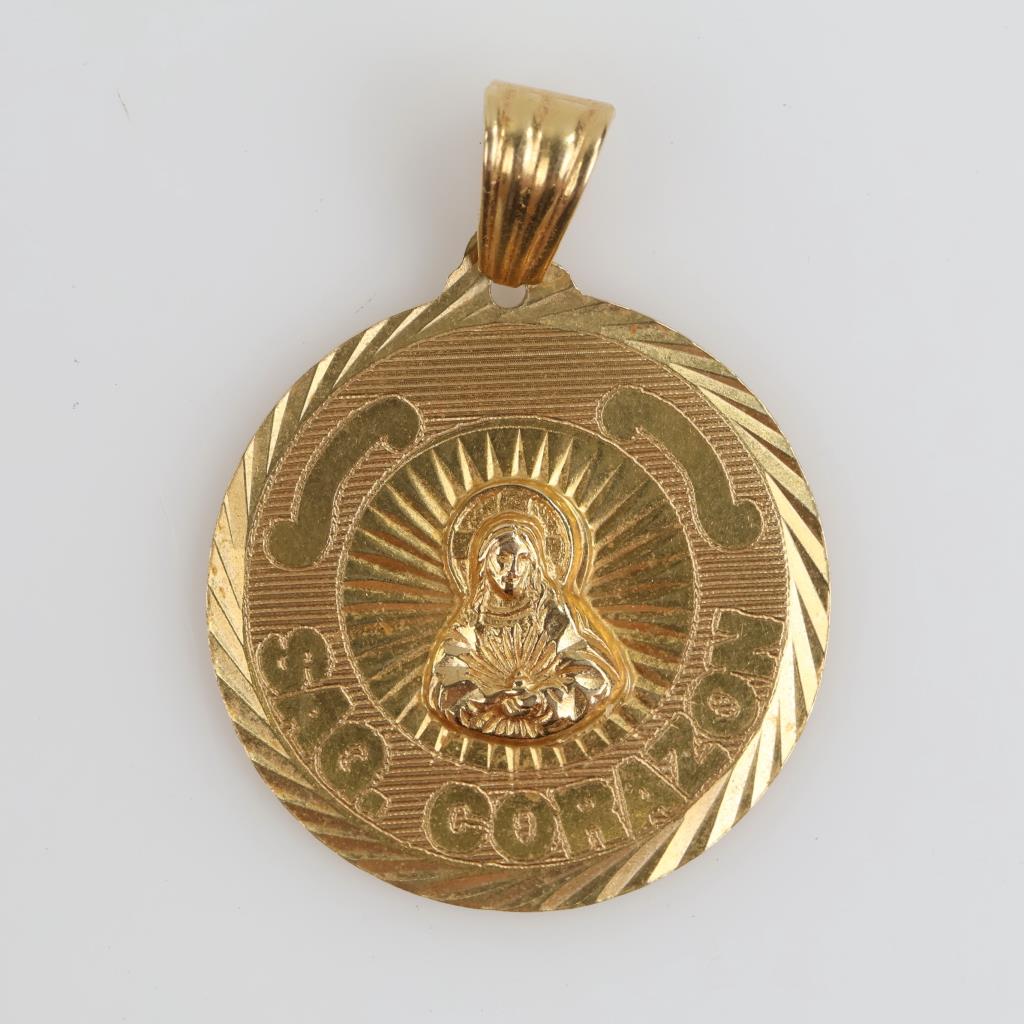 14kt Gold Semi Hollow Religious Circle Pendant