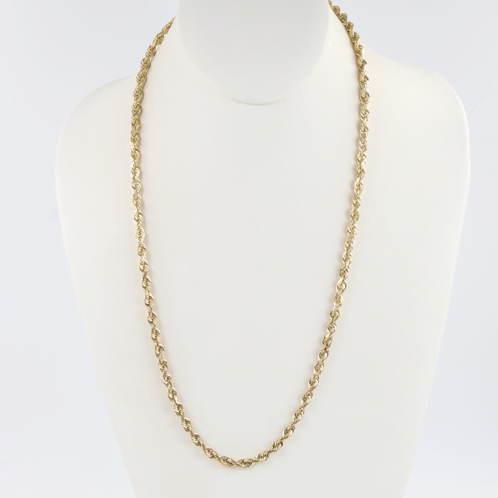 14kt Gold Solid Rope Chain Necklace-Evaluated By Our Certified Gemologist-AGS/GIA