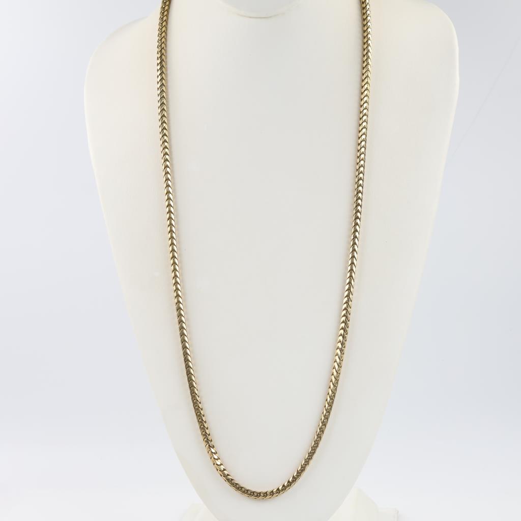 14kt Gold Square Fox Tail Chain Necklace-Evaluated By Our Certified Gemologist - AGS / GIA