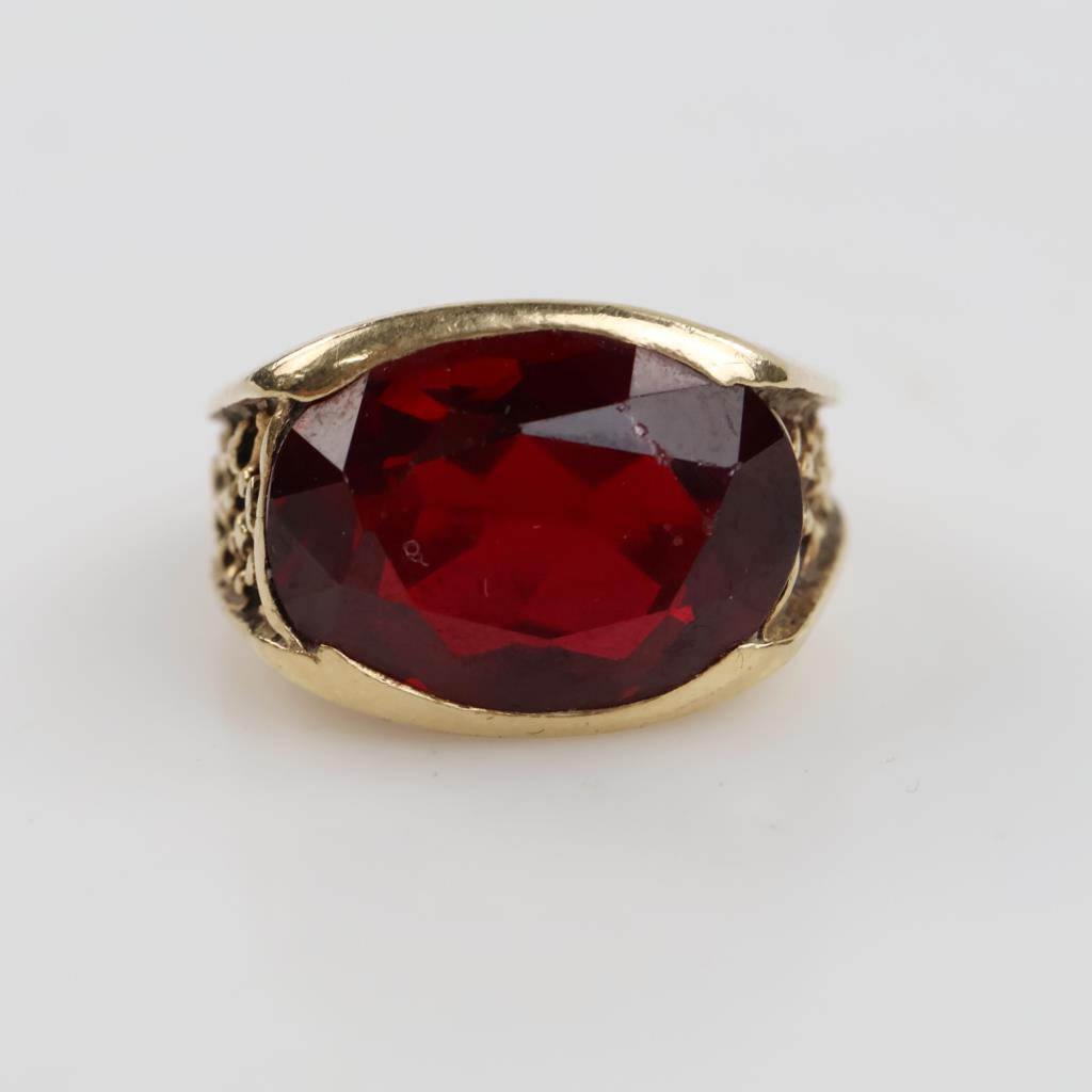 14kt Gold Synthetic Ruby Signet Ring