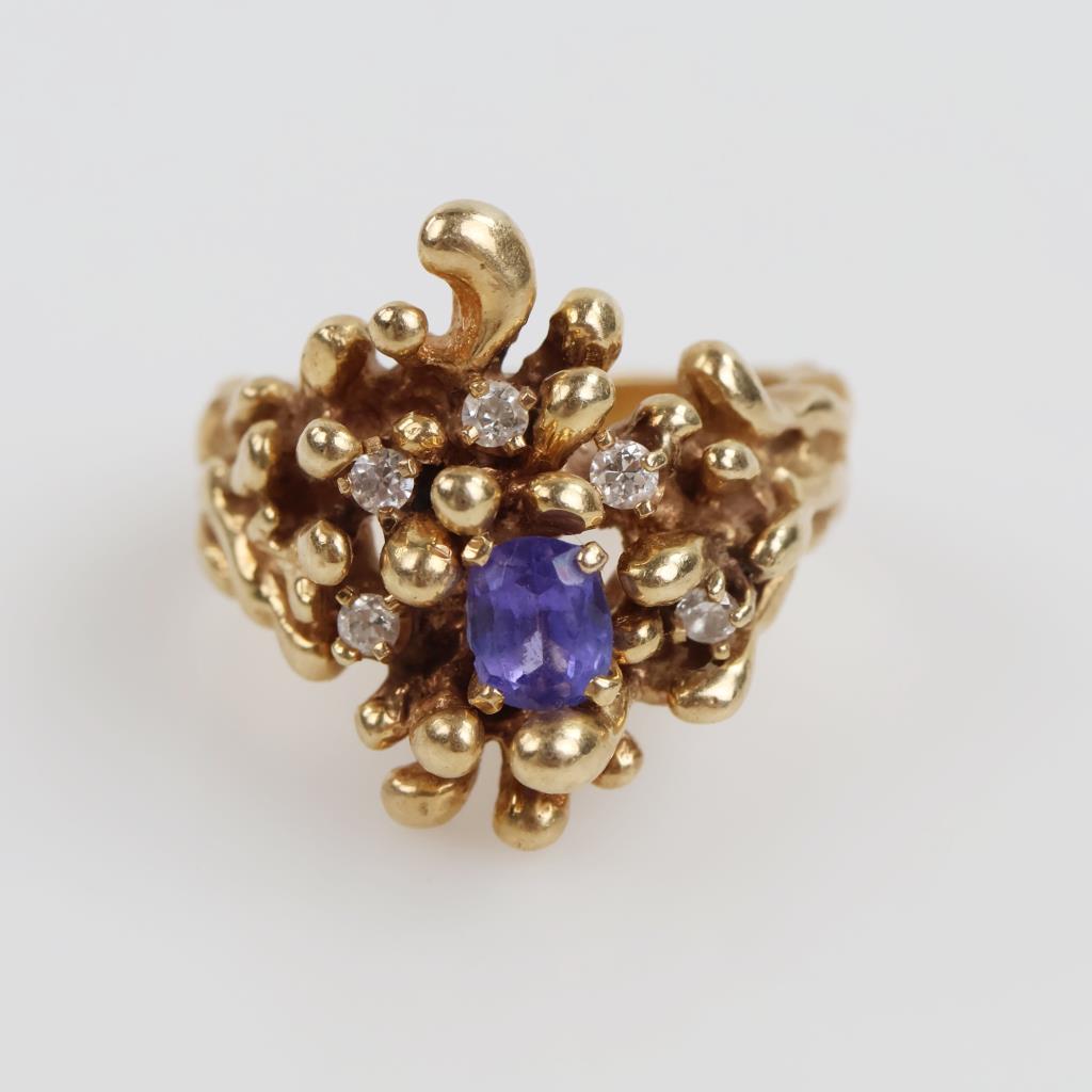 14kt Gold Tanzianite And Diamond Accent Ring