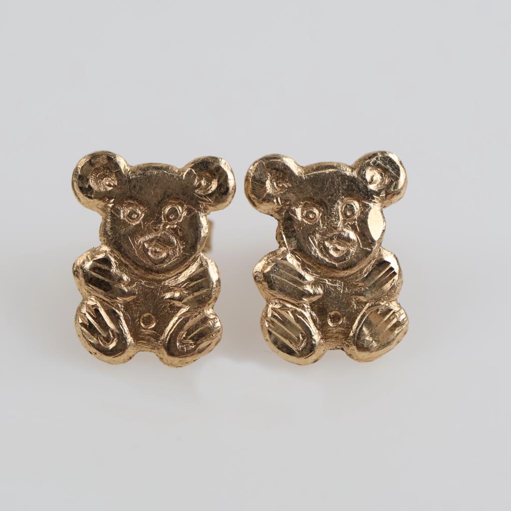 14kt Gold Teddy Bear Stud Earrings