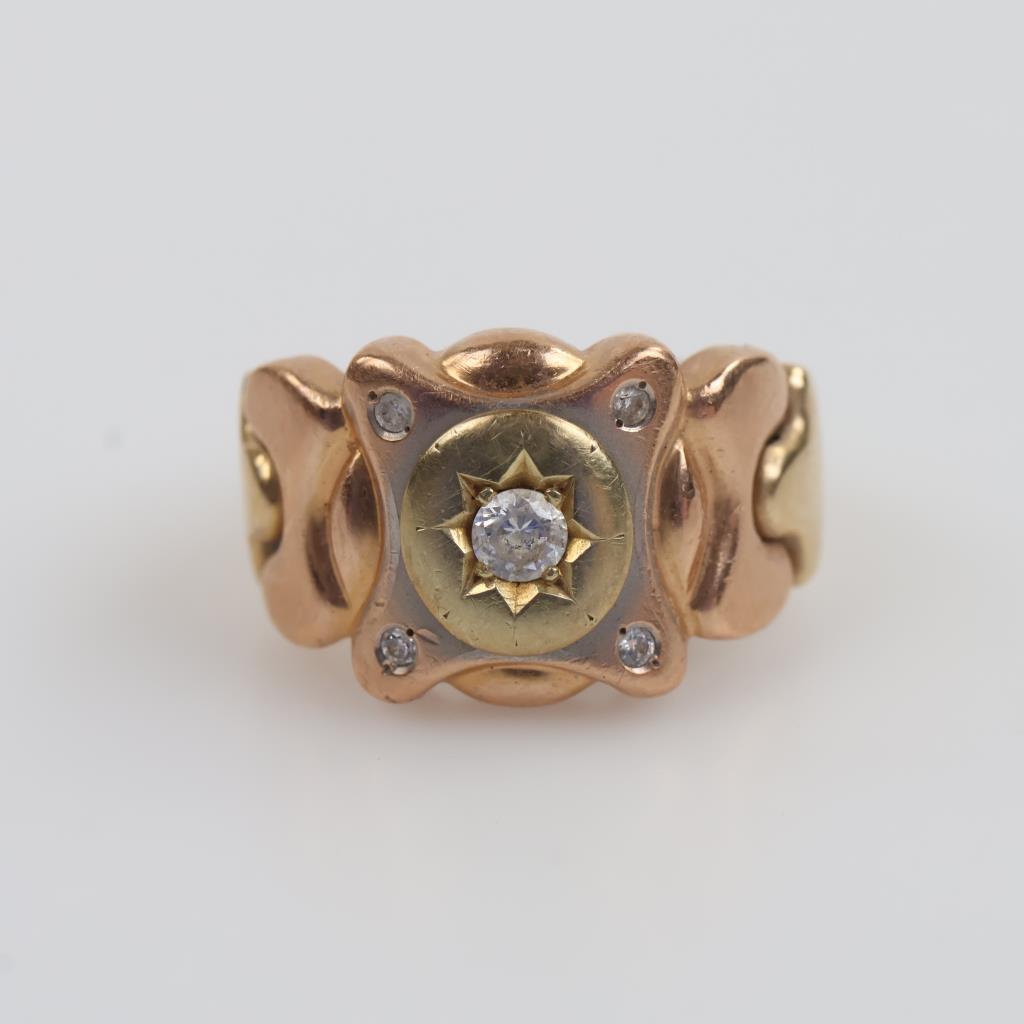 14kt Gold Tri Color Clear Stone Ring