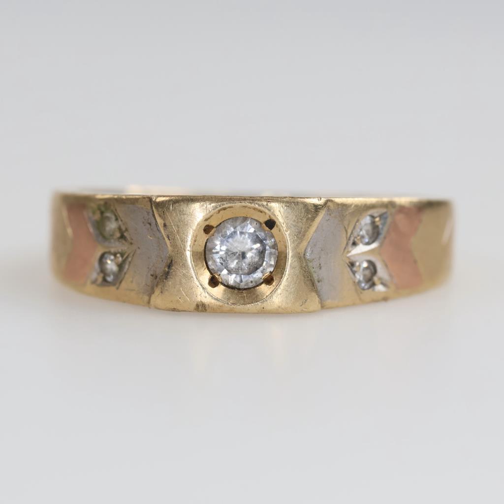 14kt Gold Tri-color Clear Stone Ring