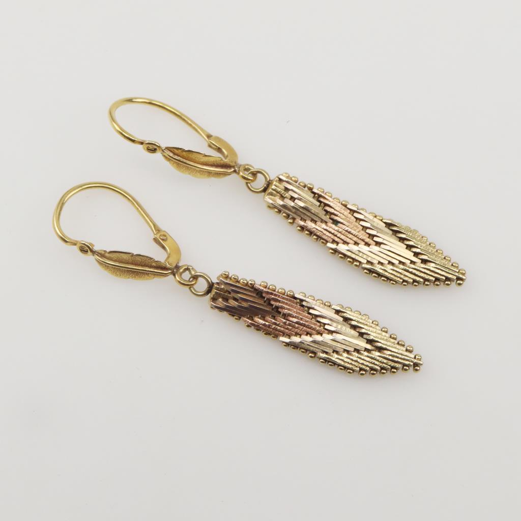 14k Tri-Color Gold Open Entwined Ring Earrings