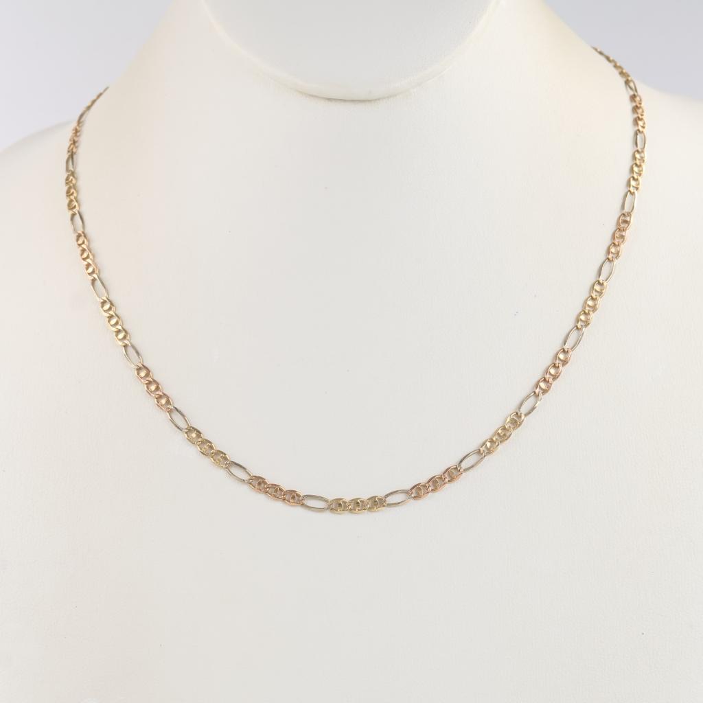 14kt Gold Tri-color Figaro Chain Necklace