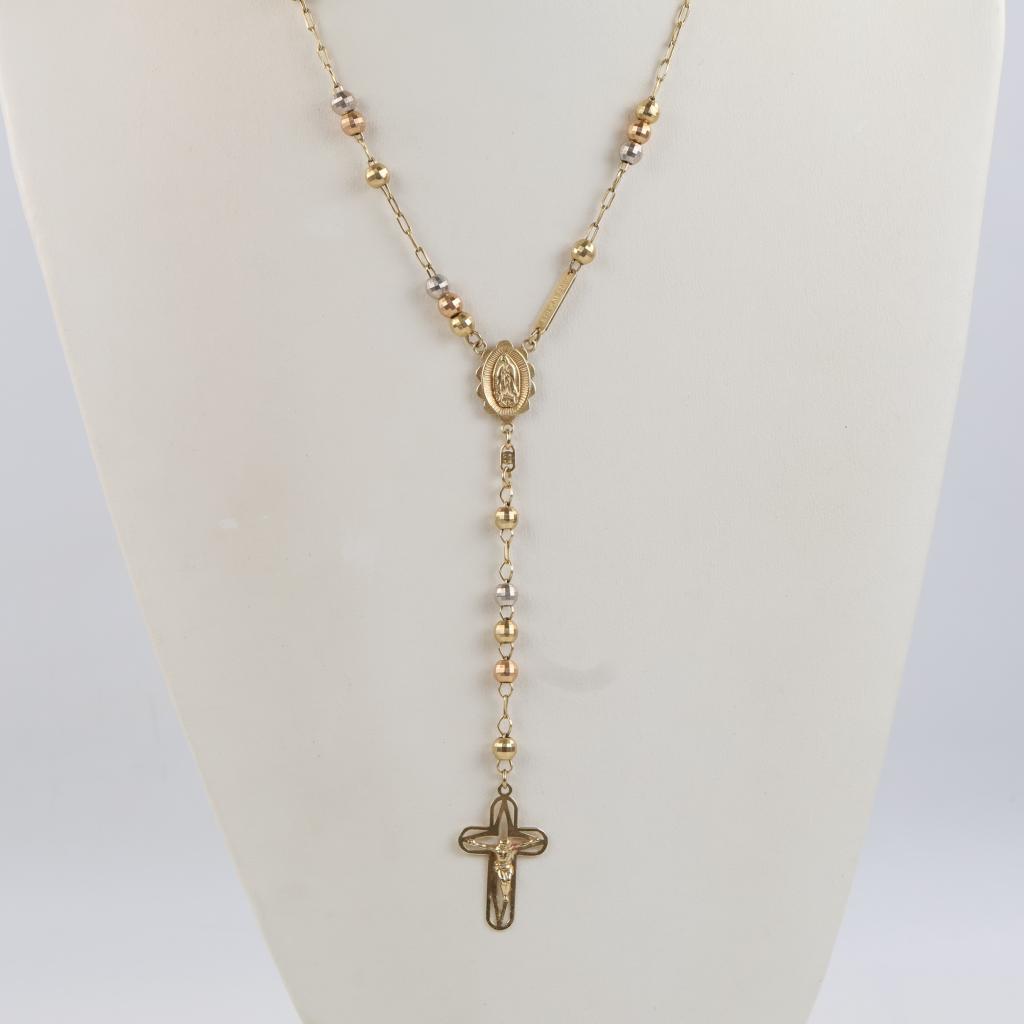 14kt Gold Tri-Color Gold Semi-Hollow Rosary